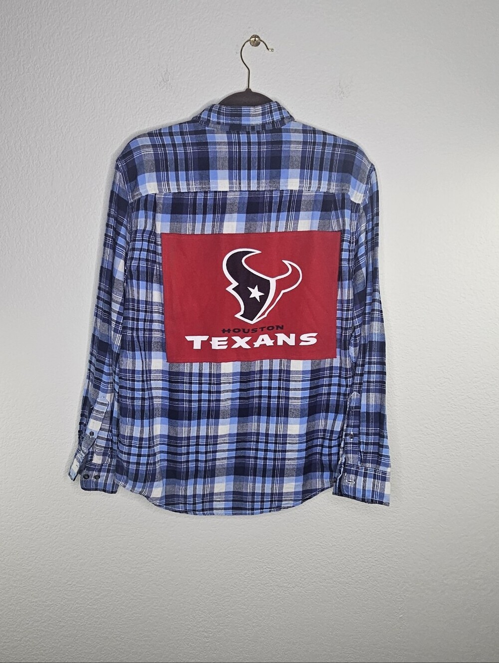 Houston Texans Football Upcycled Boyfriend Flannel Oversized Button Top Large